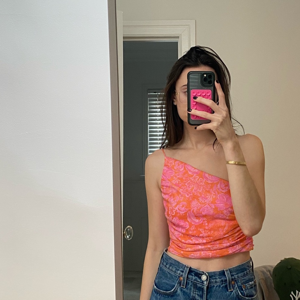 Zara Pink Floral One-Shoulder Tank Top